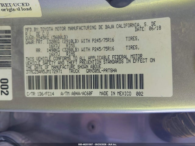 Aukcja sprzedaży 2018 Toyota Tacoma Sr5 V6, vin: 3TMCZ5AN5JM172971, numer aukcji: 46201507