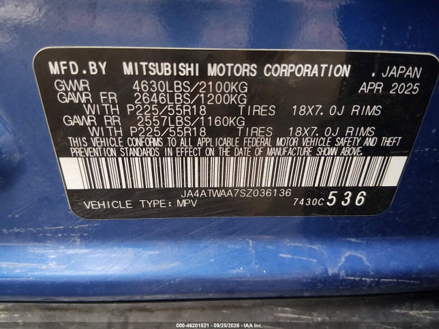 Продаж на аукціоні авто 2025 Mitsubishi Cruz Eclipse Black Edition S-awc/se S-awc/sel S-awc, vin: JA4ATWAA7SZ036136, номер лоту: 46201521