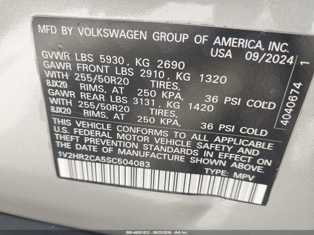 Продаж на аукціоні авто 2025 Volkswagen Atlas 2.0t Se W/technology, vin: 1V2HR2CA5SC504083, номер лоту: 46201523