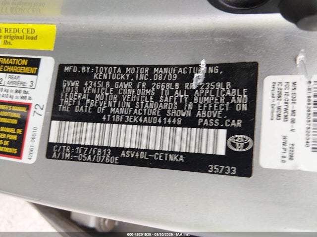 2010 Toyota Camry Le მანქანა იყიდება აუქციონზე, vin: 4T1BF3EK4AU041448, აუქციონის ნომერი: 46201535