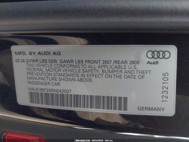 Продаж на аукціоні авто 2024 Audi A6 Premium Plus 45 Tfsi Quattro S Tronic, vin: WAUE3BF2XRN042027, номер лоту: 46201546