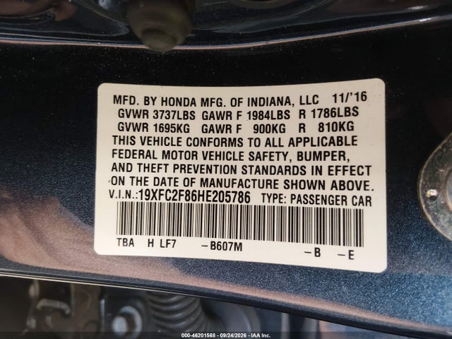 Aukcja sprzedaży 2017 Honda Civic Ex, vin: 19XFC2F86HE205786, numer aukcji: 46201568
