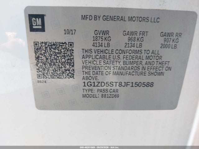 Aukcja sprzedaży 2018 Chevrolet Malibu Lt, vin: 1G1ZD5ST8JF150588, numer aukcji: 46201569
