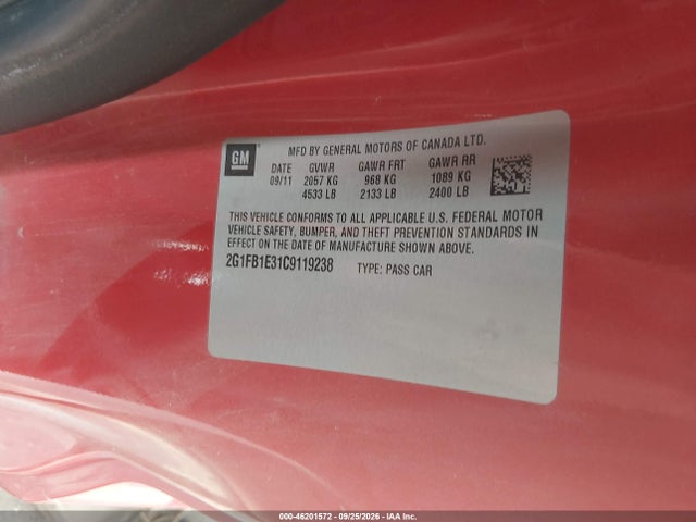 Продажа на аукционе авто 2012 Chevrolet Camaro 1lt, vin: 2G1FB1E31C9119238, номер лота: 46201572
