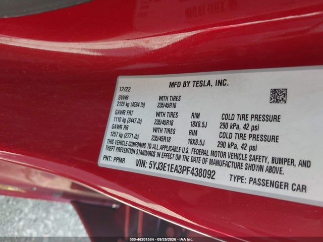 Tesla Model 3 Rear-wheel Drive 2023 5YJ3E1EA3PF438092 Image 9
