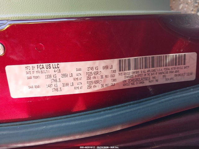 Продаж на аукціоні авто 2018 Dodge Grand Caravan Se, vin: 2C4RDGBG3JR259216, номер лоту: 46201612