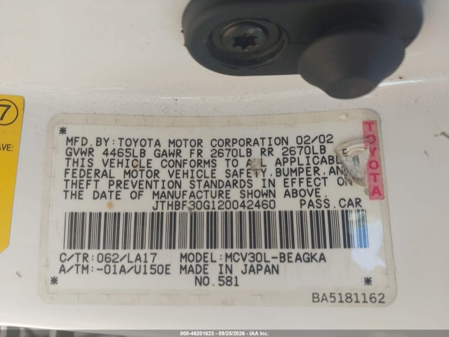 Aukcja sprzedaży 2002 Lexus Es 300, vin: JTHBF30G120042460, numer aukcji: 46201623