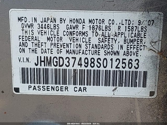 Продаж на аукціоні авто 2008 Honda Fit, vin: JHMGD37498S012563, номер лоту: 46201643