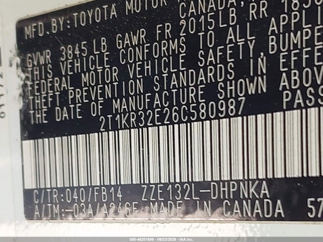 46201698 :رقم المزاد ، 2T1KR32E26C580987 vin ، 2006 Toyota Matrix Xr مزاد بيع
