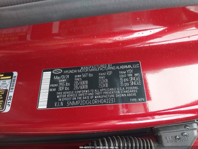 5NMP2DGL0RH042231 Hyundai Santa Fe Sel