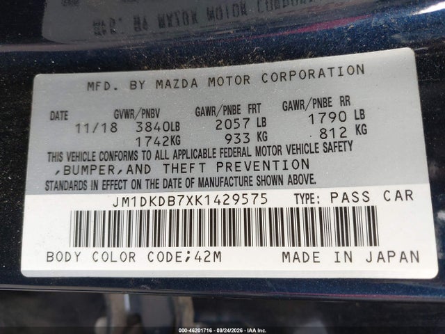 46201716 :رقم المزاد ، JM1DKDB7XK1429575 vin ، 2019 Mazda Cx-3 Sport مزاد بيع