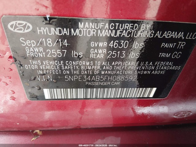 Hyundai Sonata Sport 2.0t 2015 5NPE34AB5FH088592 Image 9
