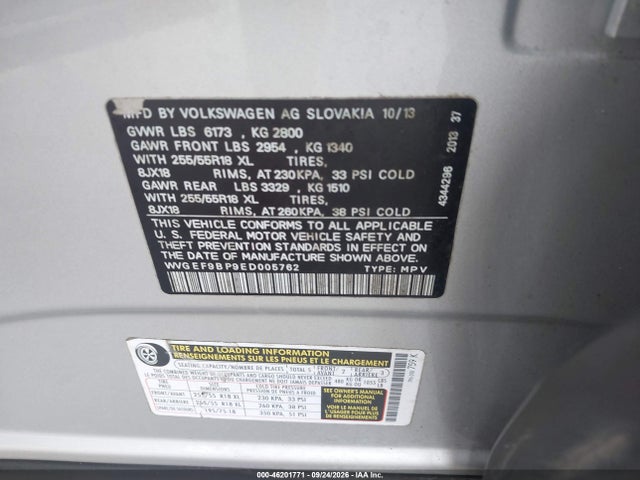 Aukcja sprzedaży 2014 Volkswagen Touareg 3.6l Sport, vin: WVGEF9BP9ED005762, numer aukcji: 46201771