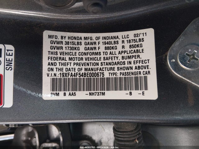2011 Honda Civic Gx მანქანა იყიდება აუქციონზე, vin: 19XFA4F54BE000675, აუქციონის ნომერი: 46201793