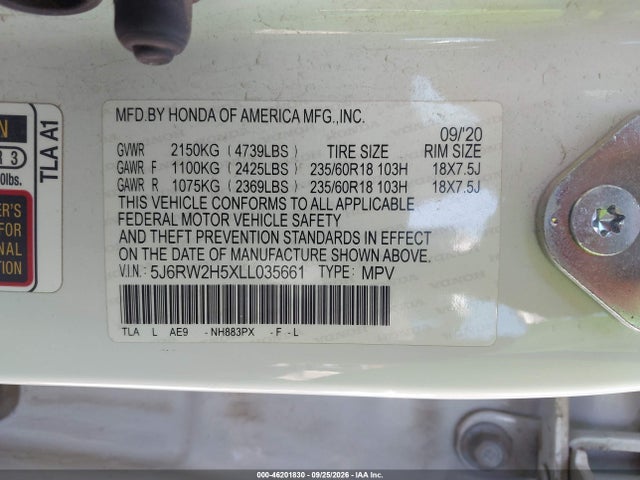 Продажа на аукционе авто 2020 Honda Cr-v Awd Ex, vin: 5J6RW2H5XLL035661, номер лота: 46201830