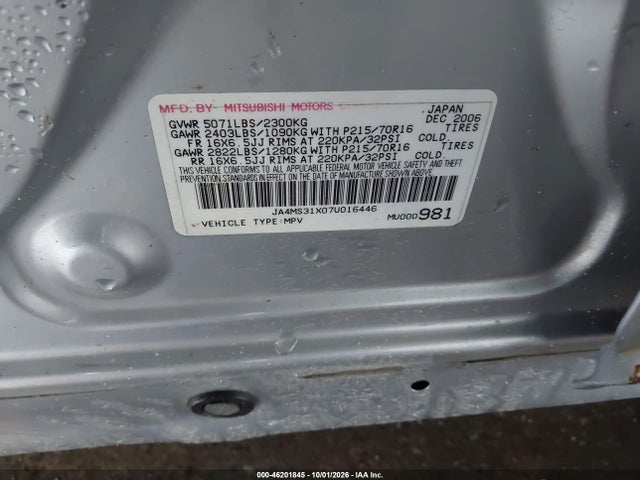 Продажа на аукционе авто 2007 Mitsubishi Outlander Es/ls, vin: JA4MS31X07U016446, номер лота: 46201845