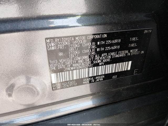 Продаж на аукціоні авто 2019 Toyota Rav4 Hybrid Limited, vin: JTMDWRFV0KD522582, номер лоту: 46201859