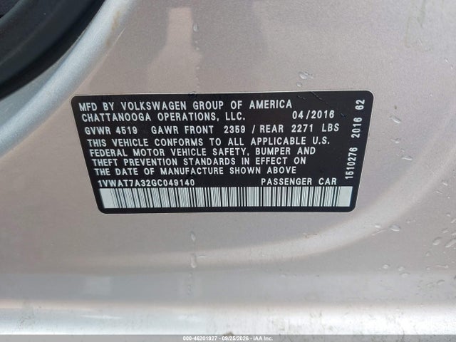 Продаж на аукціоні авто 2016 Volkswagen Passat 1.8t R-line, vin: 1VWAT7A32GC049140, номер лоту: 46201927