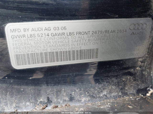 Aukcja sprzedaży 2005 Audi A6 3.2, vin: WAUDG74F35N110665, numer aukcji: 46201931