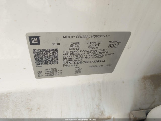 Продаж на аукціоні авто 2019 Chevrolet Tahoe Commercial Fleet, vin: 1GNLCDEC6KR236334, номер лоту: 46201937