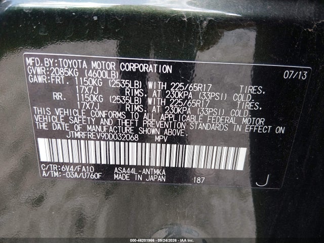 Aukcja sprzedaży 2013 Toyota Rav4 Xle, vin: JTMRFREV9DD032068, numer aukcji: 46201966