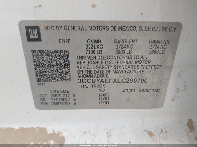 3GCUYAEFXLG290700 Chevrolet Silverado 1500 Work Truck