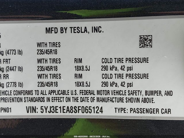 Продажа на аукционе авто 2025 Tesla Model 3 Long Range Rear-wheel Drive/standard Rear-wheel Drive, vin: 5YJ3E1EA8SF065124, номер лота: 46202000