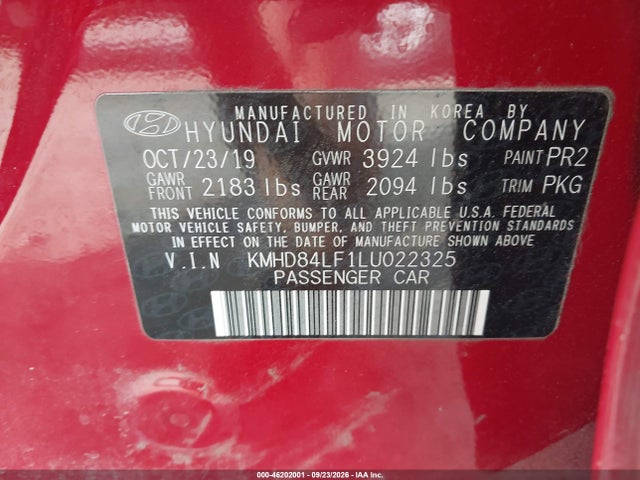 Hyundai ELANTRA SEL 2020 KMHD84LF1LU022325 Image 9