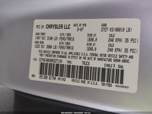 Продаж на аукціоні авто 2008 Dodge Dakota Slt, vin: 1D7HE48K08S527124, номер лоту: 46202024