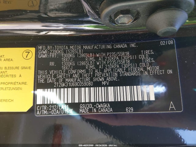 Продажа на аукционе авто 2009 Lexus Rx 350, vin: 2T2GK31U69C059080, номер лота: 46202069