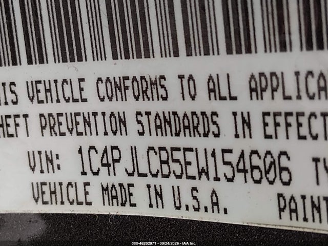 2014 Jeep Cherokee Latitude მანქანა იყიდება აუქციონზე, vin: 1C4PJLCB5EW154606, აუქციონის ნომერი: 46202071