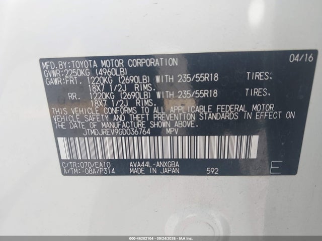 JTMDJREV9GD036764 Toyota Rav4 Hybrid Limited