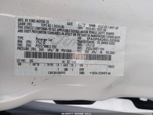 2013 Ford C-max Hybrid Se მანქანა იყიდება აუქციონზე, vin: 1FADP5AU6DL525926, აუქციონის ნომერი: 46202113