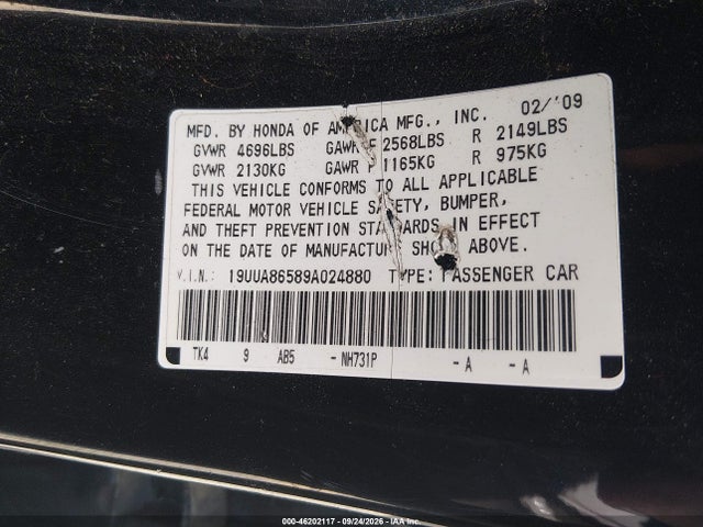 Продаж на аукціоні авто 2009 Acura Tl 3.5, vin: 19UUA86589A024880, номер лоту: 46202117