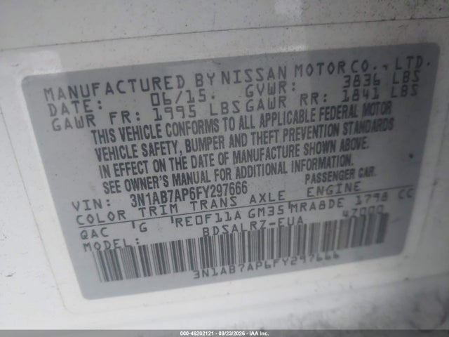 Продаж на аукціоні авто 2015 Nissan Sentra Sr, vin: 3N1AB7AP6FY297666, номер лоту: 46202121