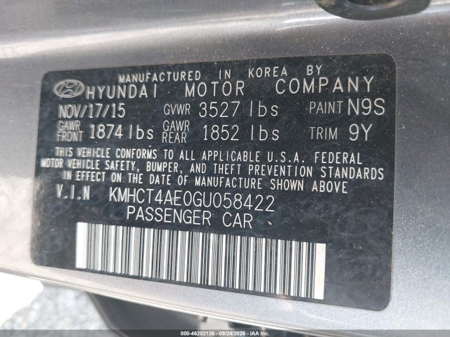 Aukcja sprzedaży 2016 Hyundai Accent Se, vin: KMHCT4AE0GU058422, numer aukcji: 46202136