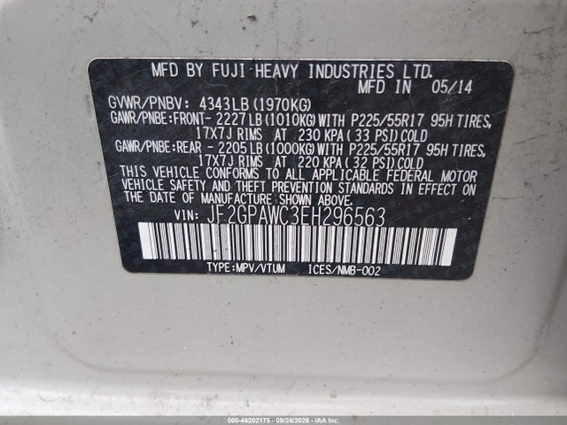 Продаж на аукціоні авто 2014 Subaru Xv Crosstrek Premium, vin: JF2GPAWC3EH296563, номер лоту: 46202175