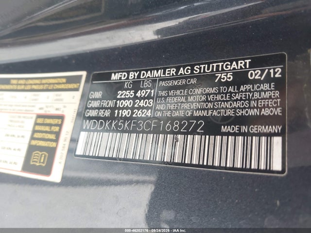 46202176 :رقم المزاد ، WDDKK5KF3CF168272 vin ، 2012 Mercedes-benz E 350 مزاد بيع