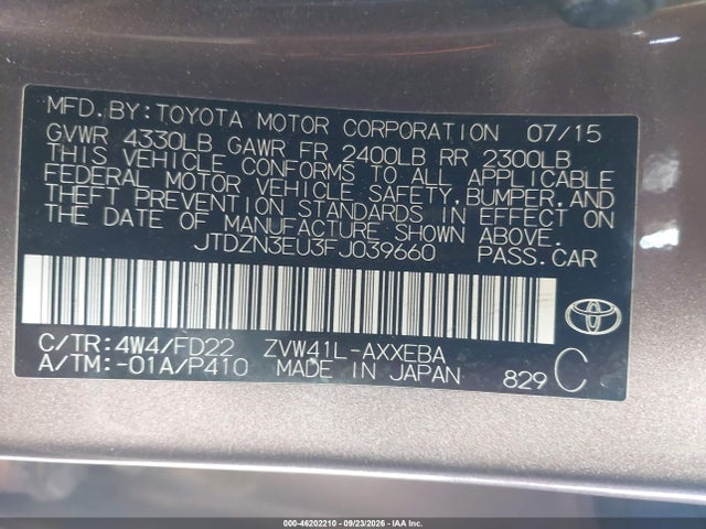 46202210 :رقم المزاد ، JTDZN3EU3FJ039660 vin ، 2015 Toyota Prius V Three مزاد بيع