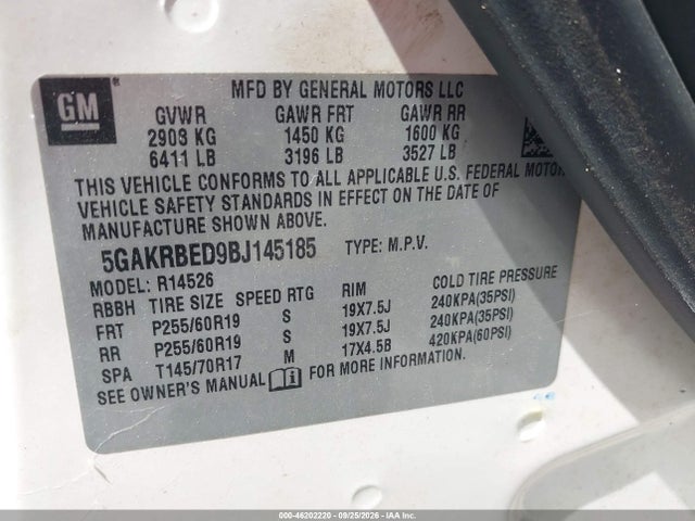 Aukcja sprzedaży 2011 Buick Enclave 1xl, vin: 5GAKRBED9BJ145185, numer aukcji: 46202220