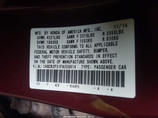 1HGCR2F51FA059614 Honda Accord Sport