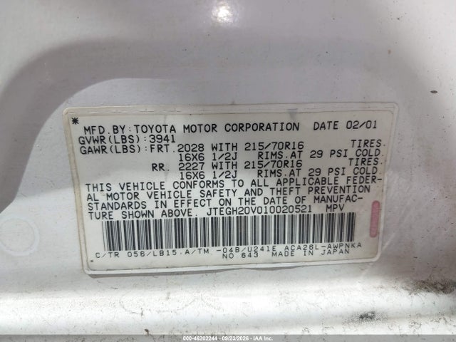 46202244 :رقم المزاد ، JTEGH20V010020521 vin ، 2001 Toyota Rav4 مزاد بيع