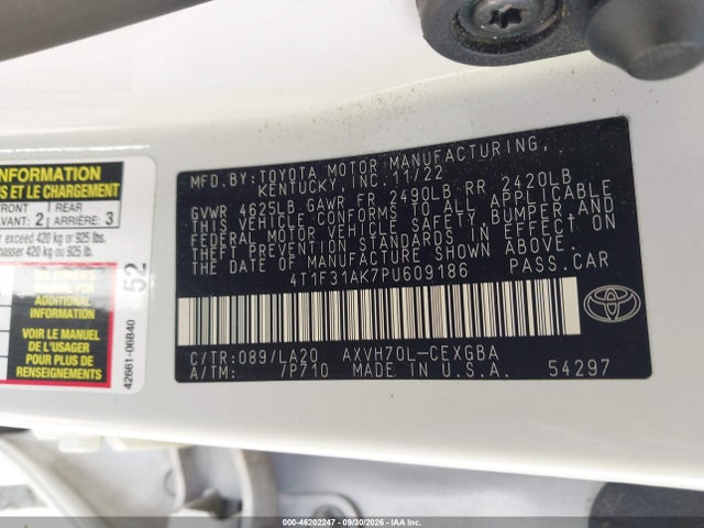 Продаж на аукціоні авто 2023 Toyota Camry Xle Hybrid, vin: 4T1F31AK7PU609186, номер лоту: 46202247
