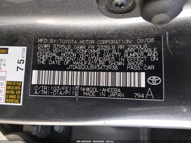 Продаж на аукціоні авто 2009 Toyota Prius, vin: JTDKB20U593473938, номер лоту: 46202254