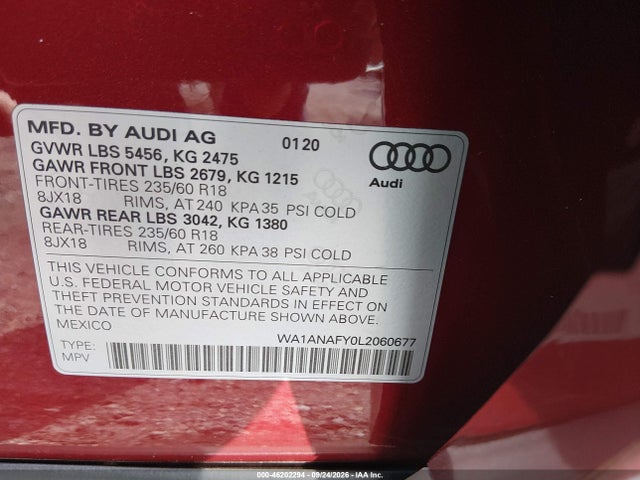 Aukcja sprzedaży 2020 Audi Q5 Premium 45 Tfsi Quattro S Tronic, vin: WA1ANAFY0L2060677, numer aukcji: 46202294