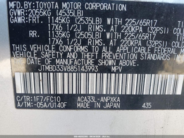 46202305 :رقم المزاد ، JTMBD33V885143993 vin ، 2008 Toyota Rav4 مزاد بيع