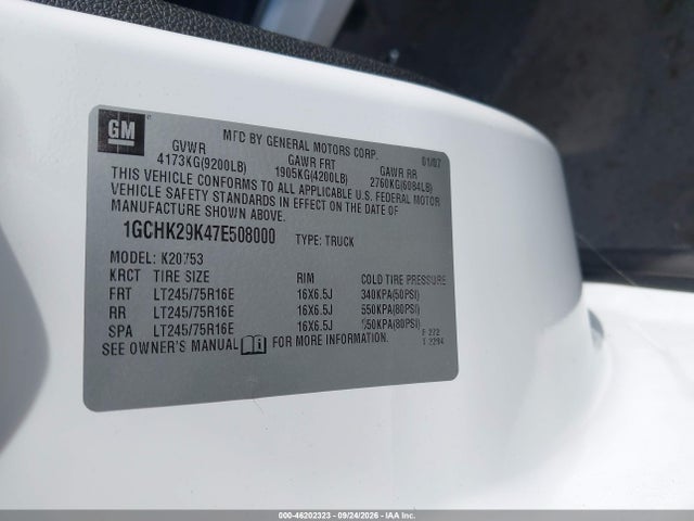 2007 Chevrolet Silverado 2500hd Lt1 მანქანა იყიდება აუქციონზე, vin: 1GCHK29K47E508000, აუქციონის ნომერი: 46202323