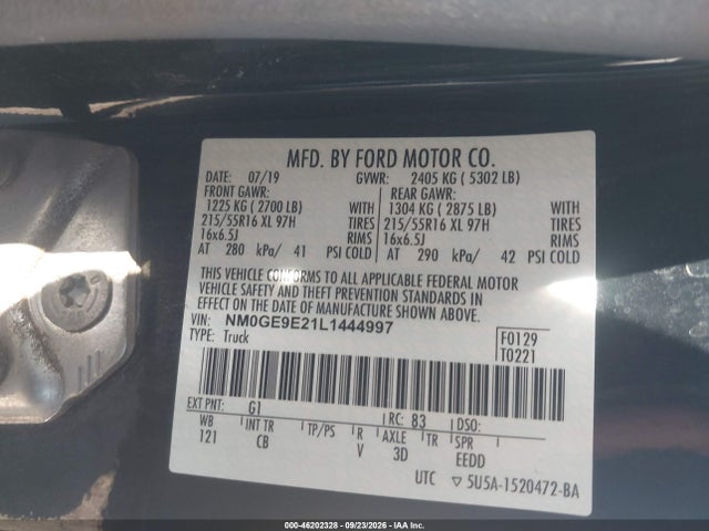 Продажа на аукционе авто 2020 Ford Transit Connect Xl Passenger, vin: NM0GE9E21L1444997, номер лота: 46202328