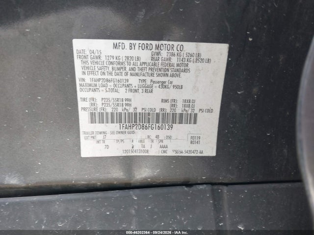 Продажа на аукционе авто 2015 Ford Taurus Se, vin: 1FAHP2D86FG160139, номер лота: 46202364