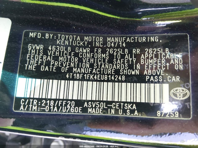 Toyota CAMRY SE 2014 4T1BF1FK4EU814248 Image 9